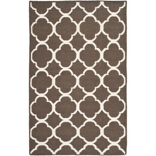 Safavieh Hand-woven Dhurries Brown/ Ivory Wool/ Banana Silk Rug (5' x 8')