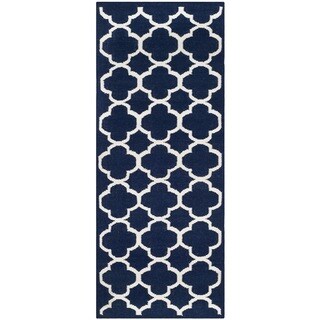 Safavieh Hand-woven Dhurries Navy/ Ivory Wool/ Viscose Rug (2'6 x 7')