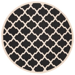 Safavieh Indoor/ Outdoor Courtyard Black/ Beige Rug (4' Round)