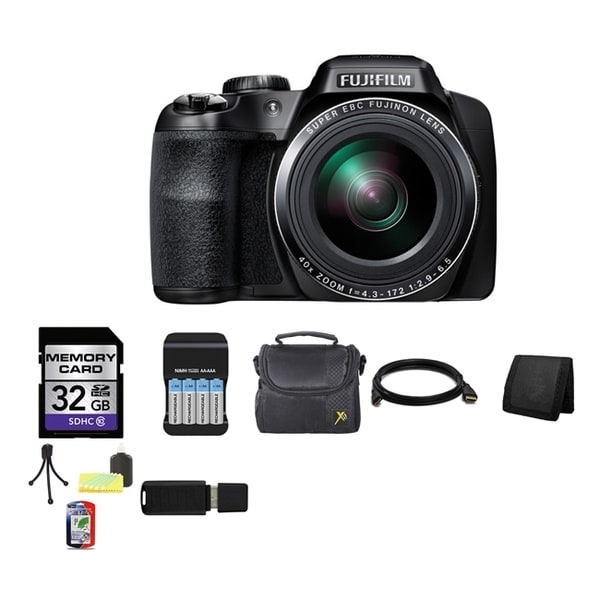 Fujifilm FinePix S8200 16.2MP Black Digital Camera 32GB Bundle