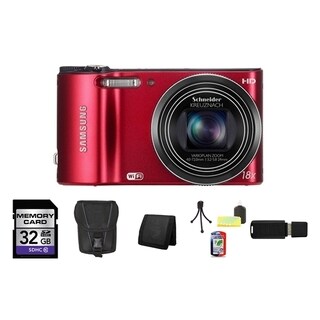Samsung WB150F SMART Long Zoom 14MP Red Digital Camera 32GB Bundle