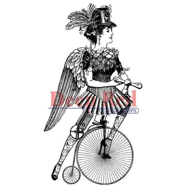 Deep Red Cling Stamp - Steampunk Lady Cyclist