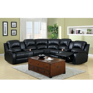 See Reviews Furniture of America Amerlie Black Leather Reclining Sectinal