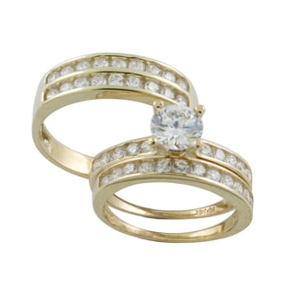 10k Gold Round-cut Cubic Zirconia His and Hers Bridal-style Ring Set ...