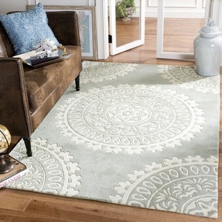 ( ._.) Safavieh Handmade Bella Grey/ Ivory Wool Rug (10' x 14')