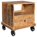Timbergirl Industrial Reclaimed Wood and Iron Wheeled End Table (India)