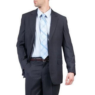 Men's Blue Modern Fit Two-Button Suit with Three Interior Pockets-Image