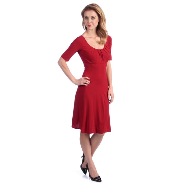 London Times Women's Red Elbow Sleeve Fit 'n Flare Dress