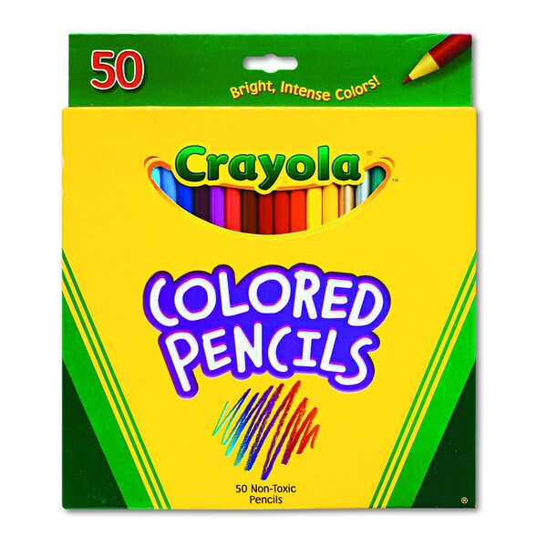 Crayola Long Barrel Colored Woodcase Pencils, 3.3 mm, 50 Assorted Colors/Set