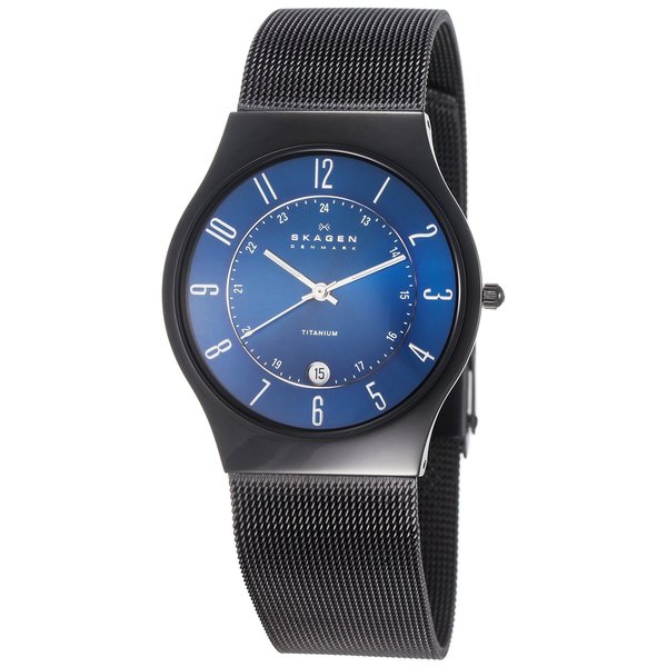 Skagen Men's Titanium Mesh Bracelet and Blue Dial Watch