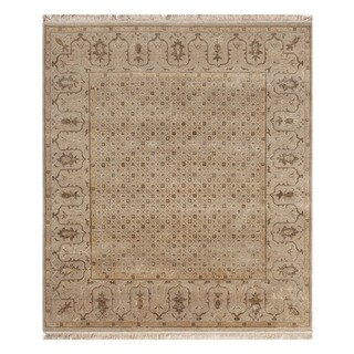See Reviews Hand-Knotted Ivory/ White Handspun Wool/ Silk Rug (8x10)