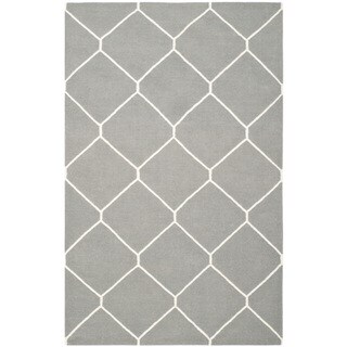 Buy Online Safavieh Handwoven Moroccan Reversible Dhurrie Contemporary Grey/ Ivory Wool Rug (9' x 12')