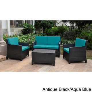 Sale Lisbon Resin Wicker International Caravan Outdoor Settee Group With Corded Cushions Set Of 4 H4vcxdd