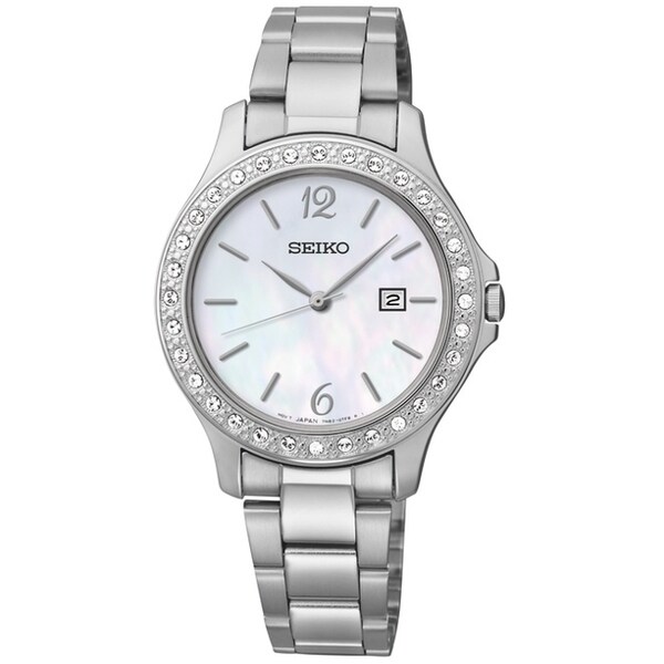 SEIKO Women's Dress Mother-Of-Pearl Dial St. Steel Swarovski Crystal Watch - SXDF85