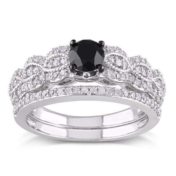 -Sterling-Silver-1ct-TDW-Black-and-White-Diamond-Bridal-Ring-Set ...