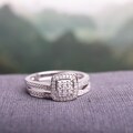 Miadora Sterling Silver 1/4ct TDW Diamond Halo Bridal Ring Set (G-H, I2-I3)
