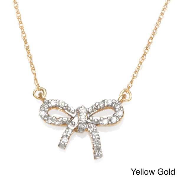 Yellow-Gold-10k-White-or-Yellow-Gold-1-10ct-TDW-Diamond-Bow-Necklace ...