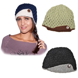 Flip and button-up Hand-knit Fleece-lined Woolen Hat (Nepal)-Image