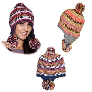 Tripple Dangle Pompom Acrylic Hand-knit Hat (Nepal)-Image