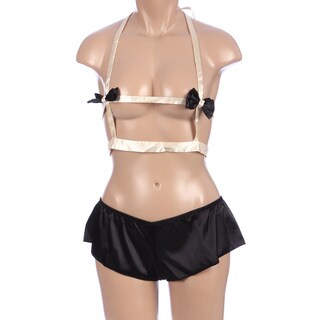 Click to Enlarge for Rene Rofe Black Satin Bow Straps & Boy Short Rene Rofe Black Satin Bow Straps & Boy Short-Image
