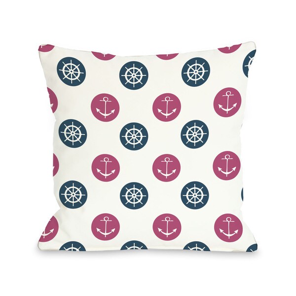 Anchor Wheel Polka Dot Blue Throw Pillow