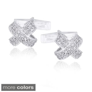 Icz Stonez Rhodium-plated Cubic Zirconia X-Design Cuff Links