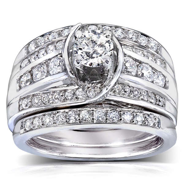 Annello 14k White Gold 1 110 Ct Tdw Round Diamond 3piece Bridal Set Hi ...