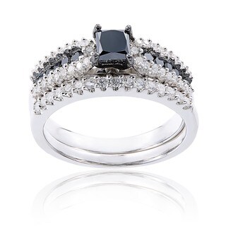 Miadora Sterling Silver 1ct TDW Black and White Diamond Ring Set (H-I, I2-I3)