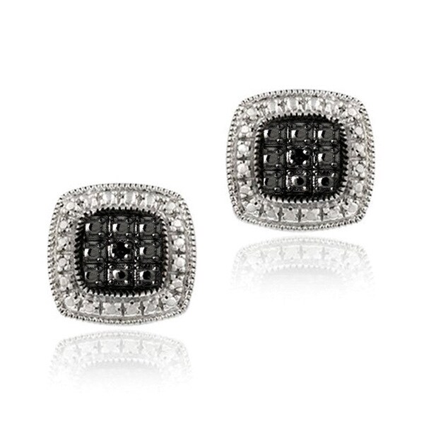 DB Designs Rhodiumplated Black Diamondaccent Square Earrings 15727874