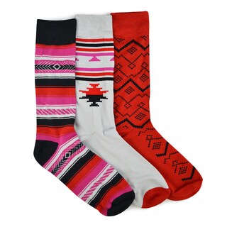 Muk Luks Men's Red/ Black Patterned Socks (3 Pairs)-Image