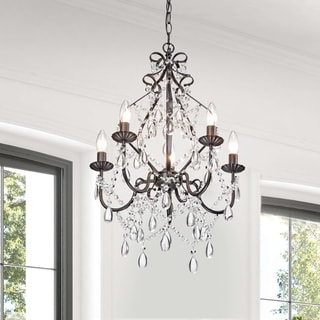 (^ ^)// Bethany 5-Light Iron and Crystal Candle Chandelier