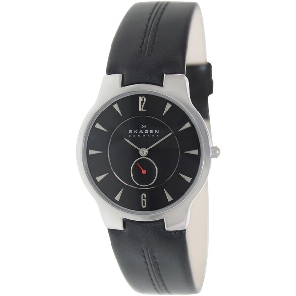 Skagen Men's 433LSLB Black Leather Quartz Watch with Black Dial