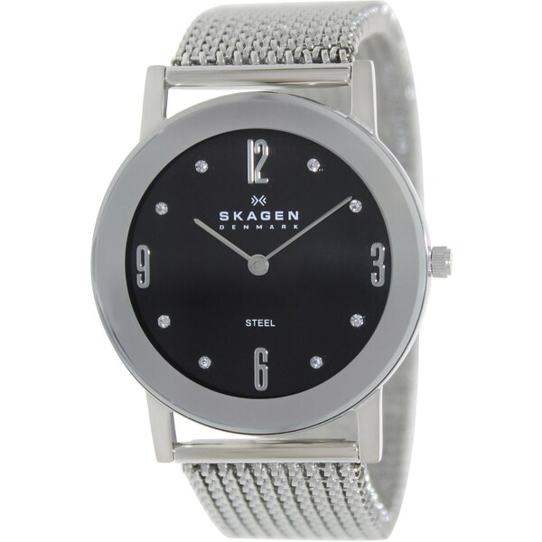 Skagen Women's 39LSSB1 Silver Stainless-Steel Quartz Watch with Black Dial