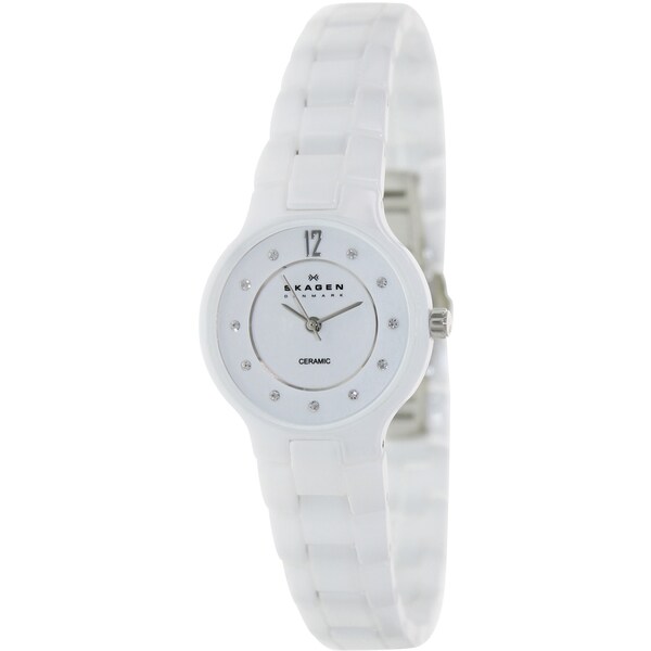 Skagen Women's Black Label 572SSXWC White Ceramic Quartz Watch with White Dial