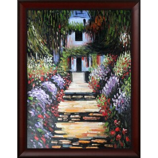 Buy Online Claude Monet 'Garden Path at Giverny' Hand Painted 47-inch Framed Canvas Art