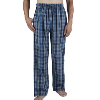 Leisureland Men's Dark Blue Plaid Cotton Poplin Lounge Pants-Image