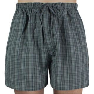 Leisureland Men's Grey Plaid Cotton Pajama Shorts-Image