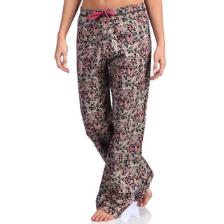 Leisureland Women's Paisley Print Cotton Poplin Black Pajama Pants-Image