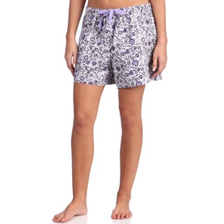 Leisureland Women's Floral Purple Cotton Poplin Lounge Shorts-Image