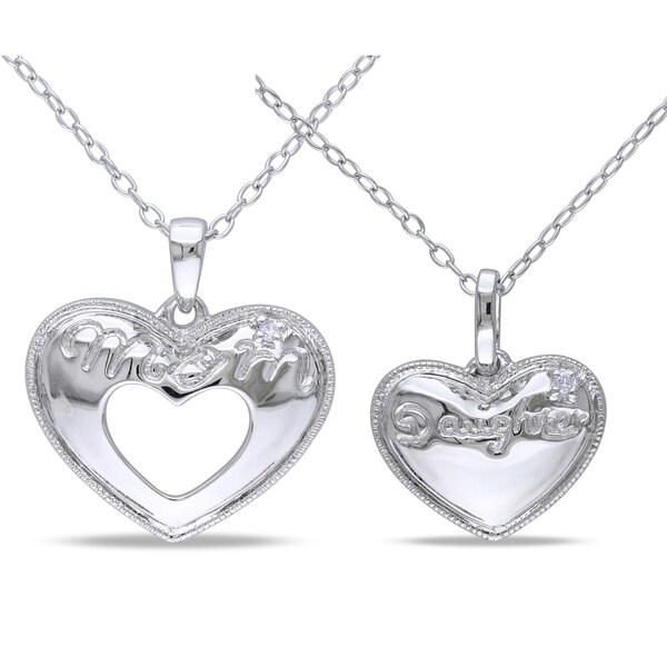 Sterling-Silver-Diamond-Mom-and-Daughter-Heart-Necklace-G-H-I1-I2-Set ...