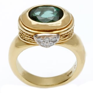 Pre-owned 18k Yellow Gold Green Tourmaline and 1/7ct TDW Diamond Freeform Ring (H-I, SI1-SI2)