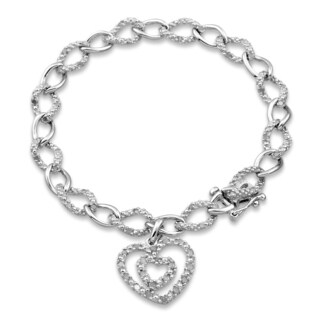 Miadora Sterling Silver 1ct TDW Diamond Heart Bracelet (H-I, I2-I3)