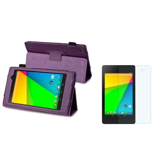 BasAcc Purple Leather Case/ Screen Protector for Google New Nexus 7