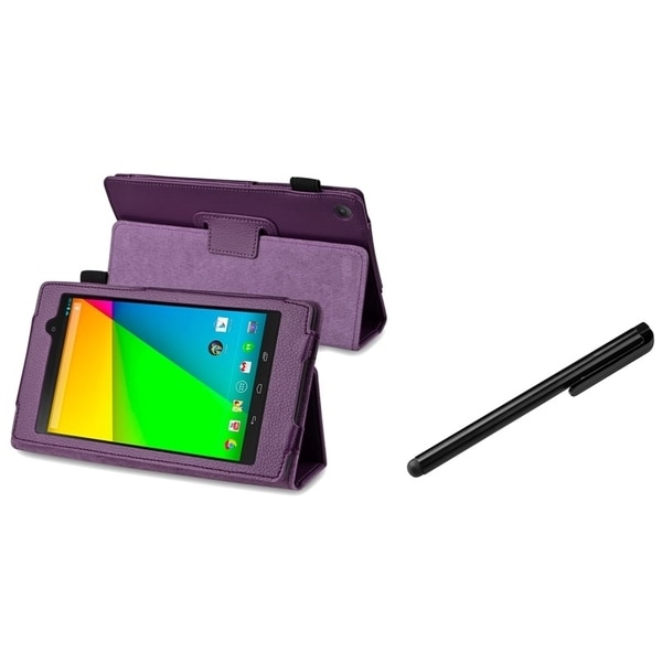 BasAcc Purple Leather Case/ Black Stylus for Google New Nexus 7