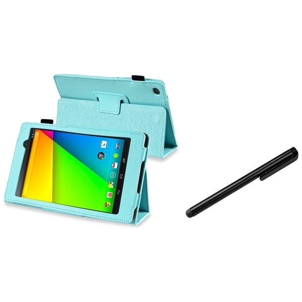 BasAcc Sky Blue Leather Case/ Black Stylus for Google New Nexus 7