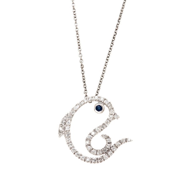... Behnam 14k White Gold 14ct DTW Diamond Blue Sapphire Dolphin Necklace