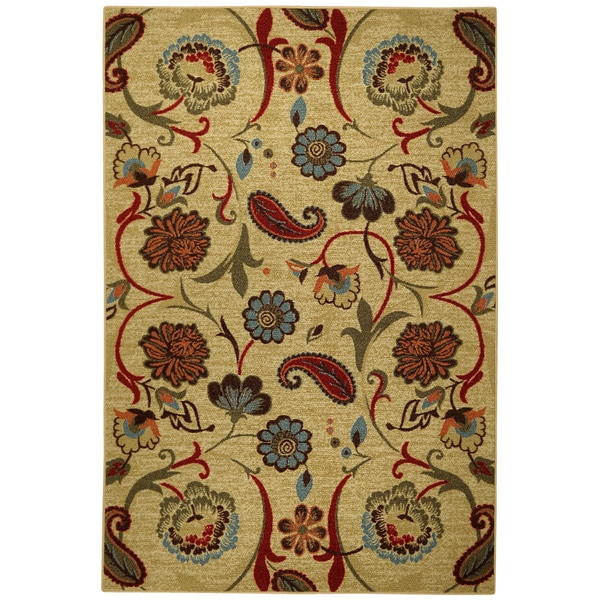 Rubber Back Beige/ Multicolor Floral NonSkid Area Rug (3'3 x 5