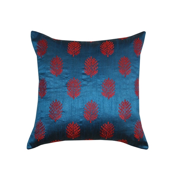 Blue and Red Henna Embroidered Throw Pillow (India) - 15770607 - Overstock.com Shopping - Great ...
