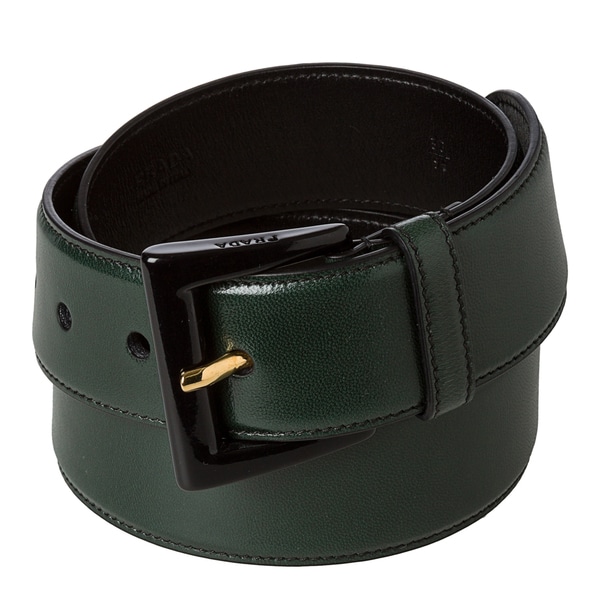 Prada \u0026#39;Madras\u0026#39; Hunter Green Leather Belt - 15774441 - Overstock ...  