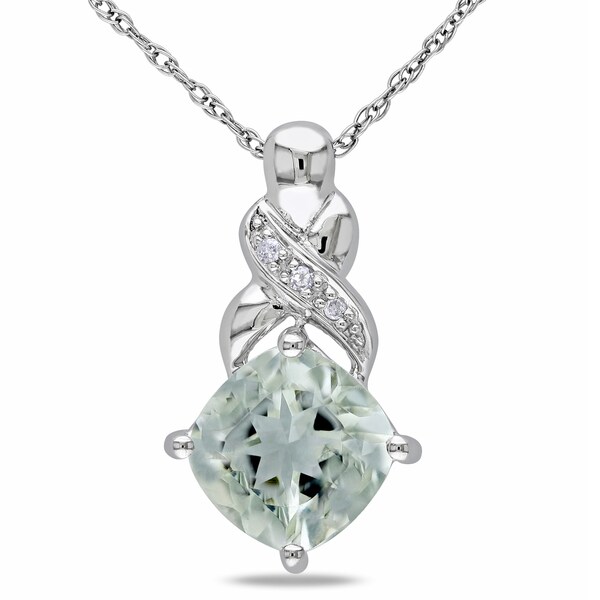 Miadora 10k White Gold Green Amethyst and Diamond Necklace (H-I, I2-I3 ...